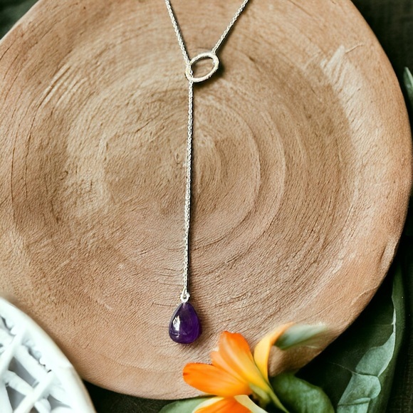 Amethyst Sterling Silver Lariat Necklace - Picture 1 of 4